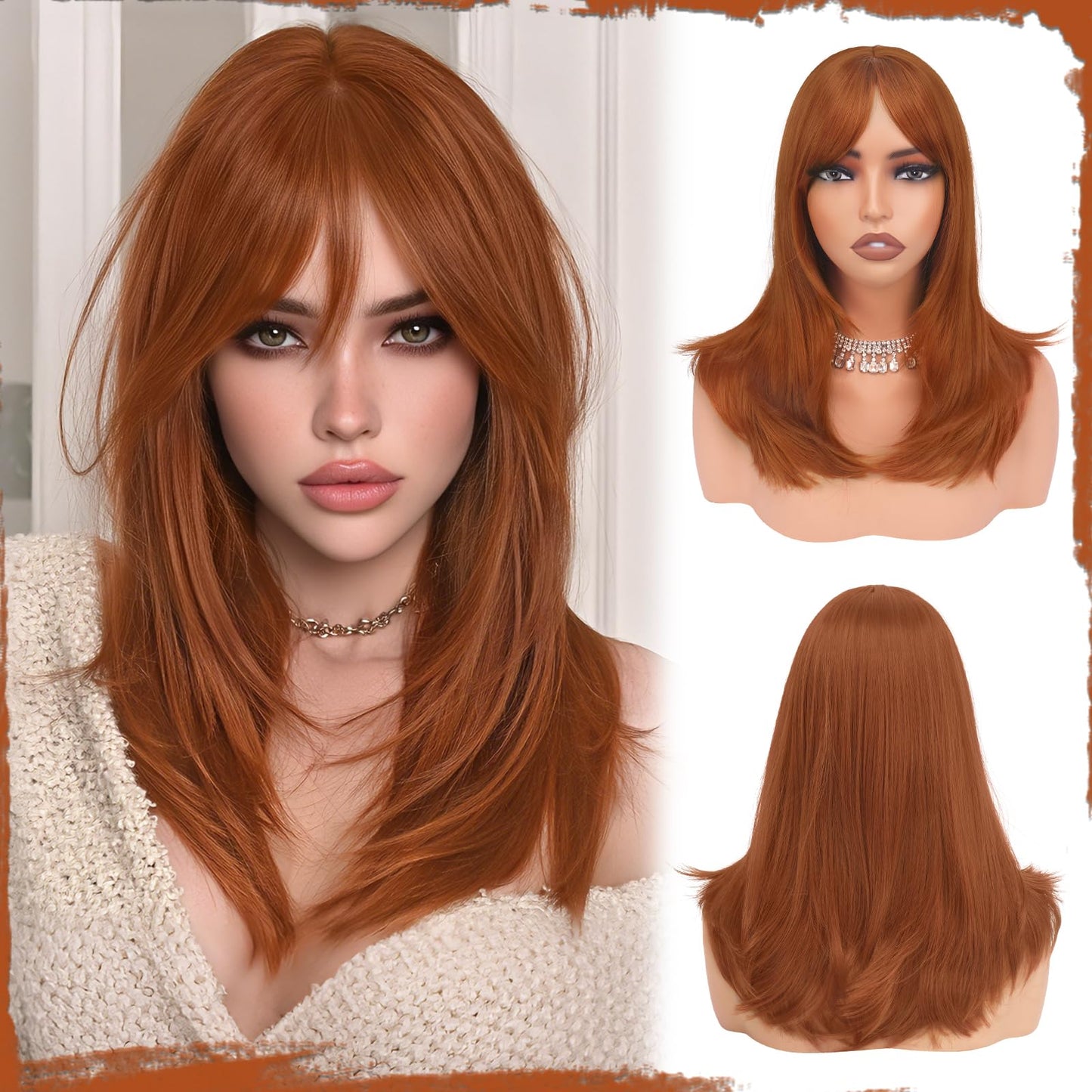 Peruca Sofeiyan Long Straight Wig 40 cm Negru Natural cu Breton