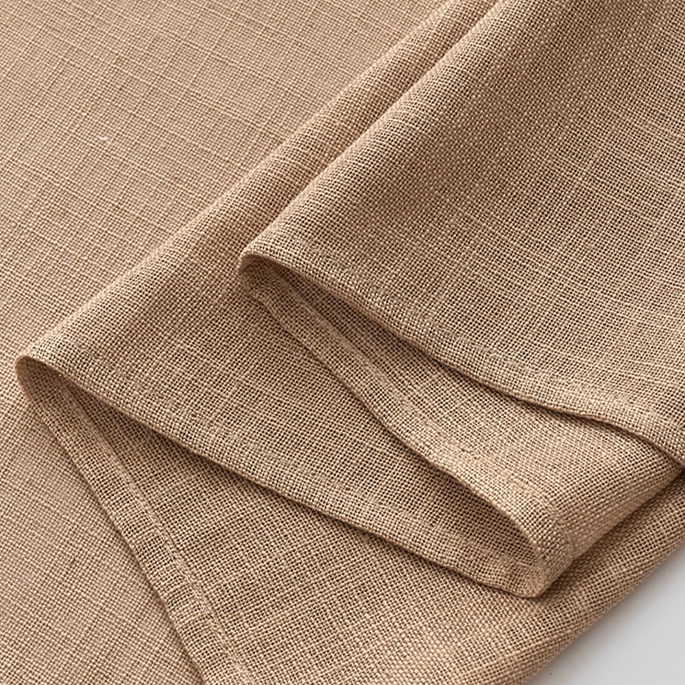 EMEMA Curtains, Linen Curtain with Ruffle Tape, Voile Curtain, Linen Look, Modern Semi-Transparent for Living Room, Decorative Curtain, Kitchen Curtains, Tab-Top Curtain, Bedroom, Brown, 140 x 215 cm