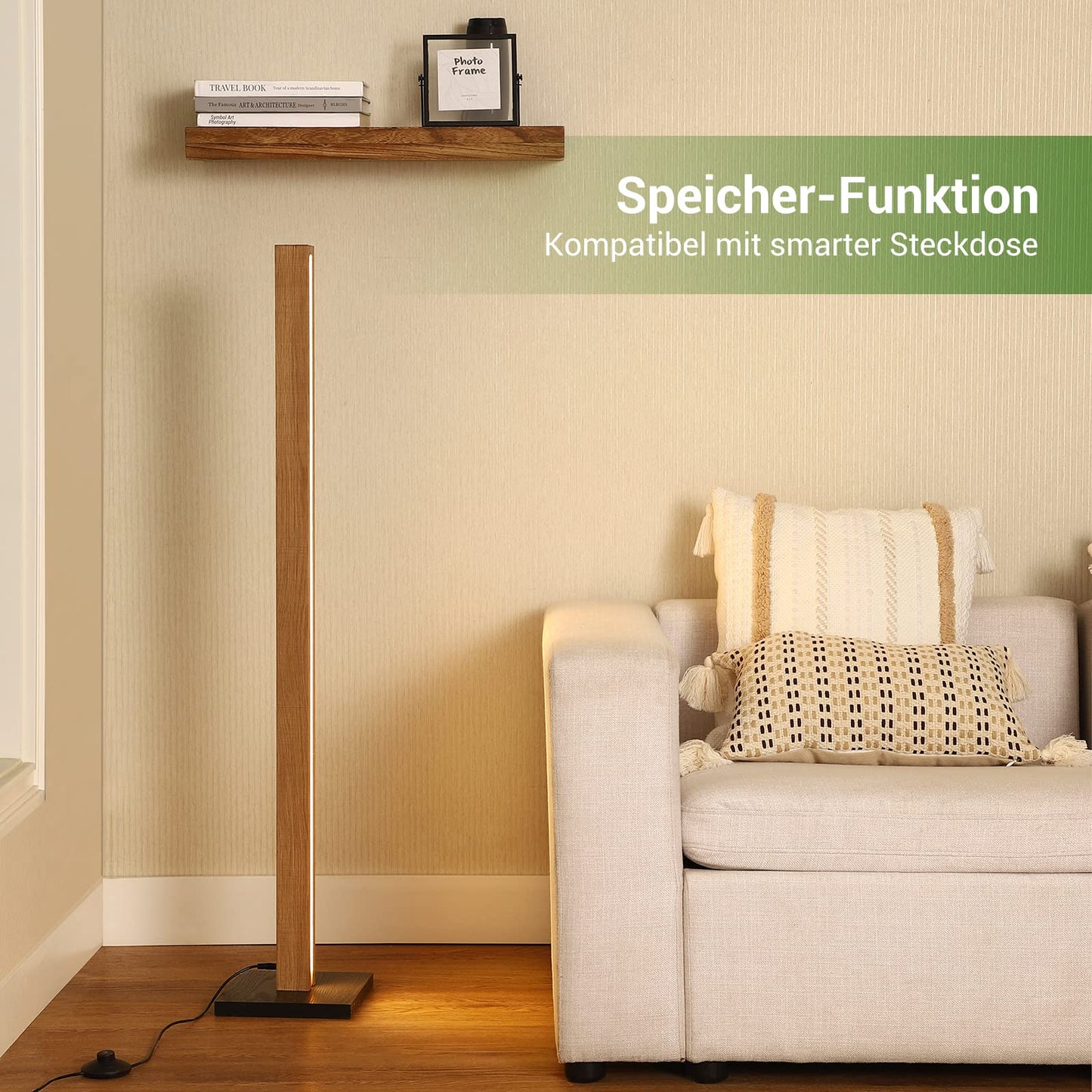 Lampa de podea EDISHINE Wooden 18W LED dimmabila 3000K greige