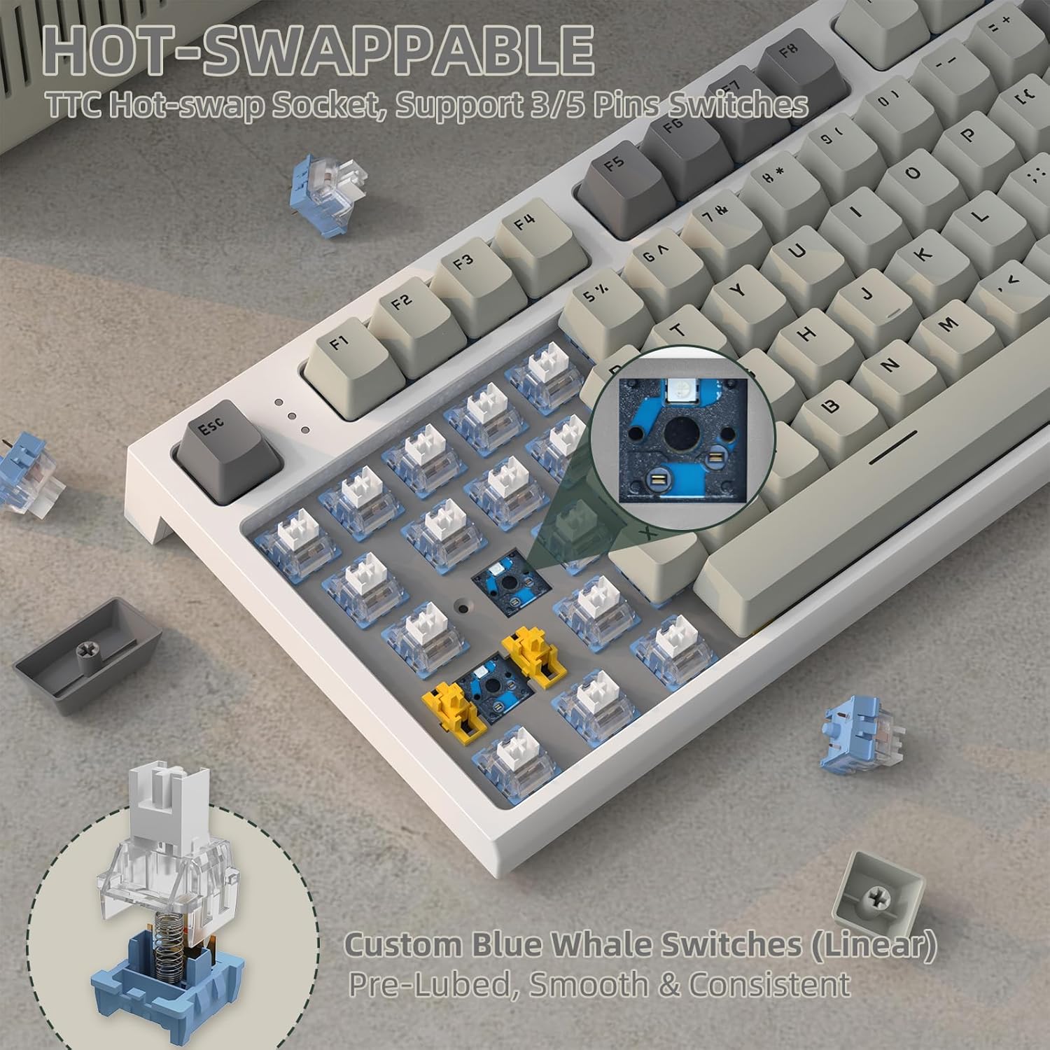 VGN GAMEPOWER ATTACK SHARK K86 Wireless Mechanical Keyboard Apex Pro TKL 75%, 2.4G/Bluetooth/Wired Gaming Keyboard M75, Gasket Mount with Color Display & Knob, RGB Backlit, Hot Swappable Linear Switch