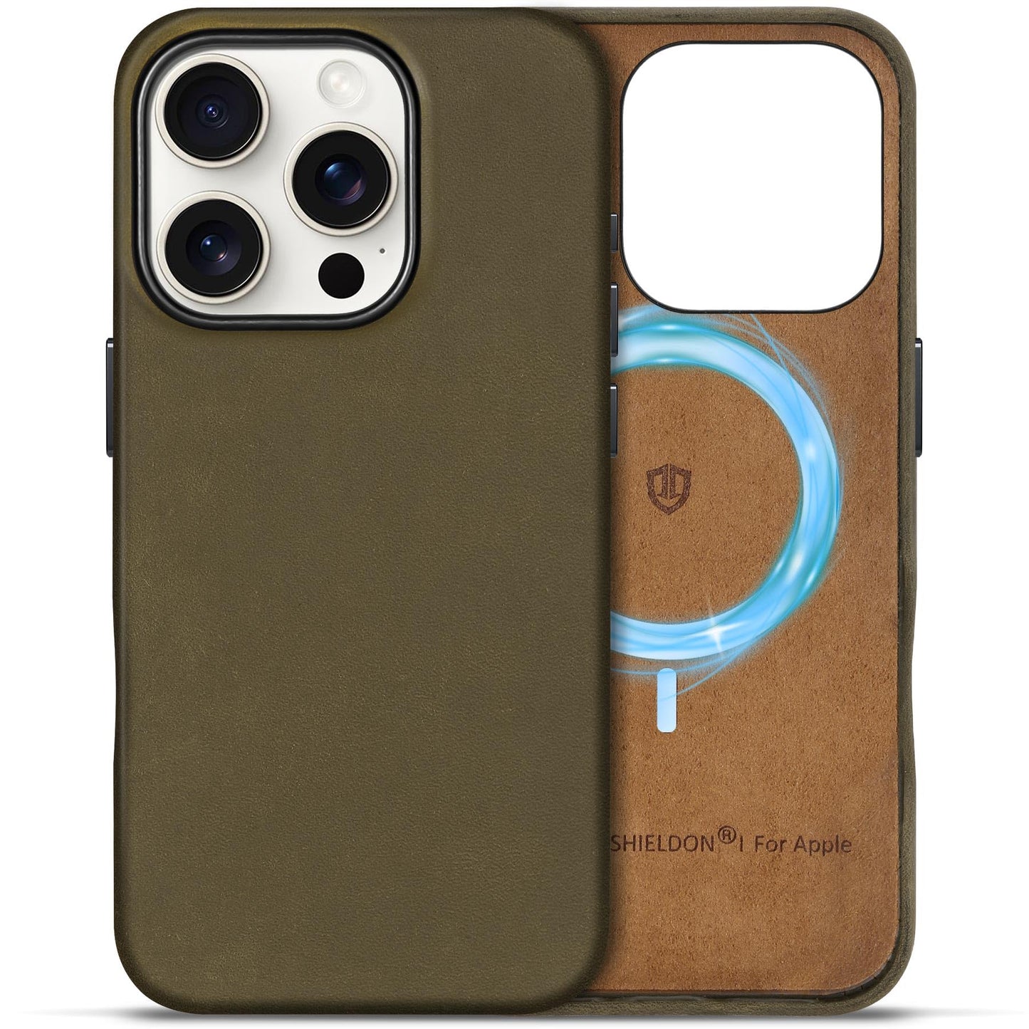 SHIELDON Case for iPhone 16 Pro 6.3" 2024, Genuine Leather, Magnetic Wireless Charging, Slim Fit, Non-Slip, Metal Button, Shockproof Protective Case Compatible with iPhone 16 Pro - Nappa Saddle Brown