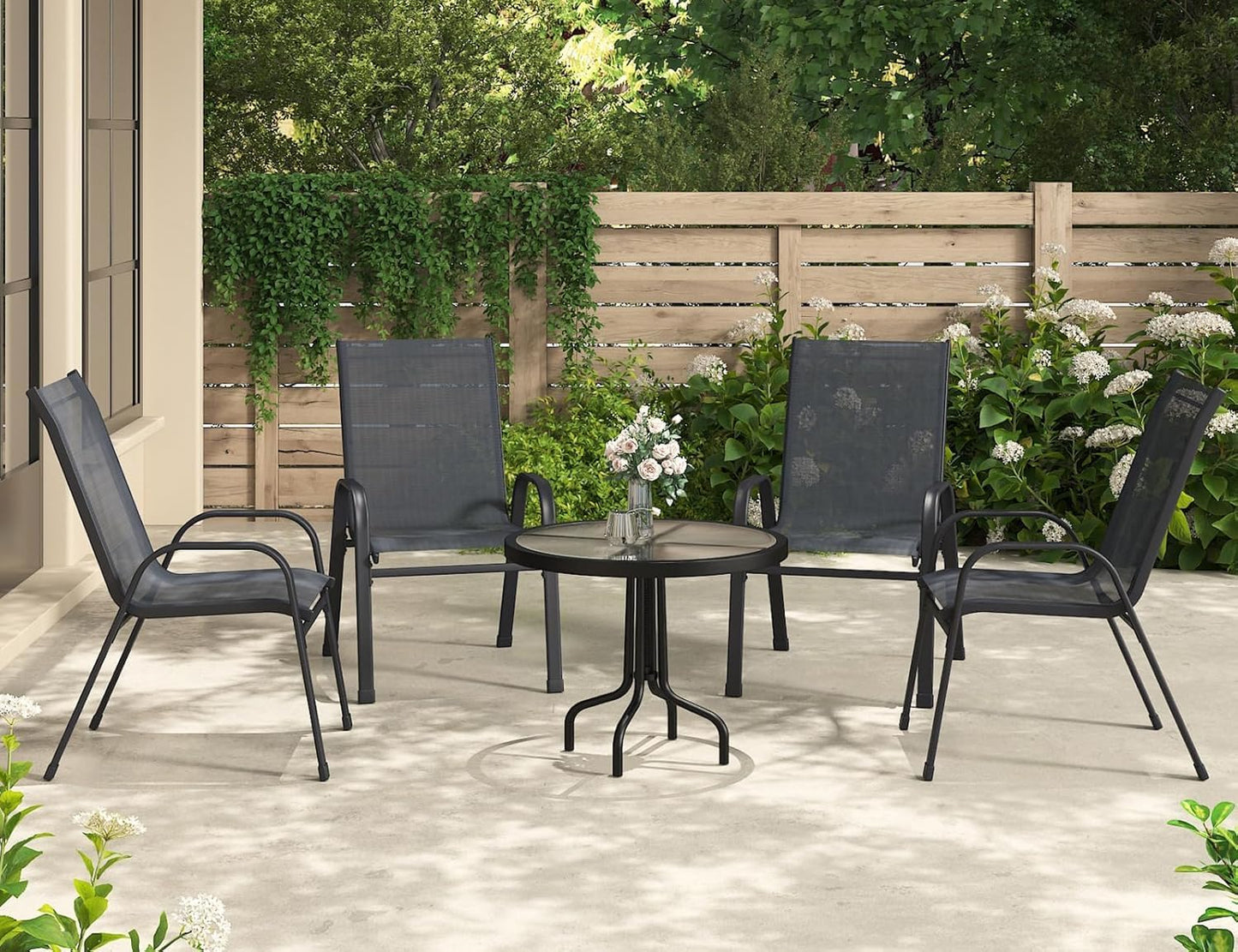Scaune exterior XIELOUS PATIODC004 metal gri stackabile set 4