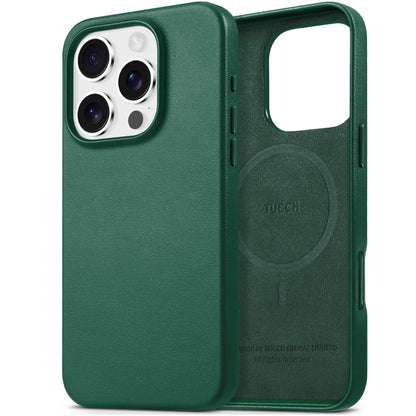 TUCCH Case for iPhone 16, [Magnetic Wireless Charging] Anti-Slip PU Leather Shockproof Phone Case, Slim Anti-Fingerprint Lightweight Protective Back Cover Compatible with iPhone 16 6.1" 2024, Black