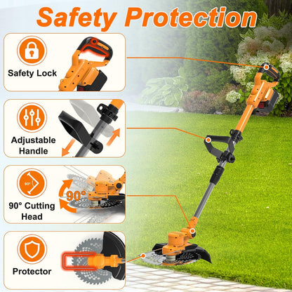 Motocoasa electrica YUIOIBUC 21V cu 2 baterii 4.0 Ah pentru gradina Portocaliu
