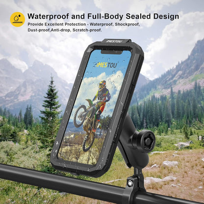 iMESTOU Waterproof IP67 Motorcycle Phone Mount, Bike Mount with 1" Dual Ball Base Arms (S- for 3.5-6.1" Phones)