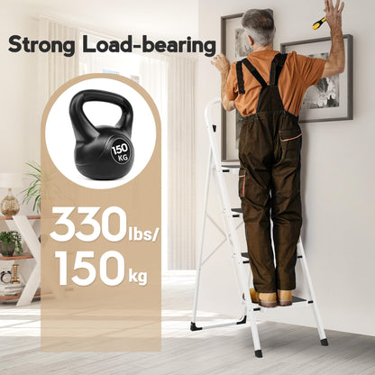 Scara pliabila HBTower KQ-SL-4-WH 4 trepte 150 kg alba