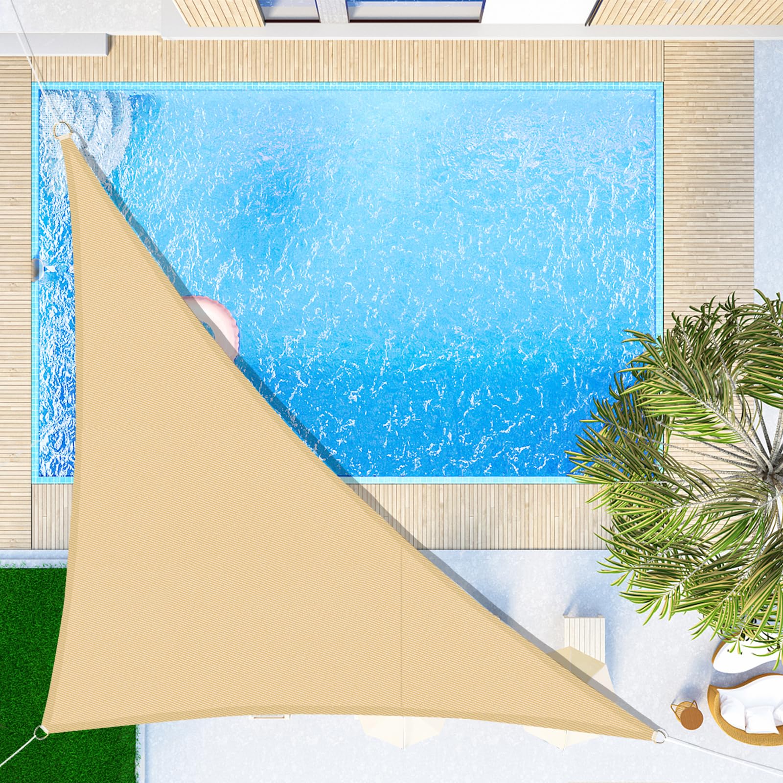 SUNNY GUARD Sun Shade Sail Triangle 4x4x4m Waterproof UV Block for Garden Outdoor Patio - Sand