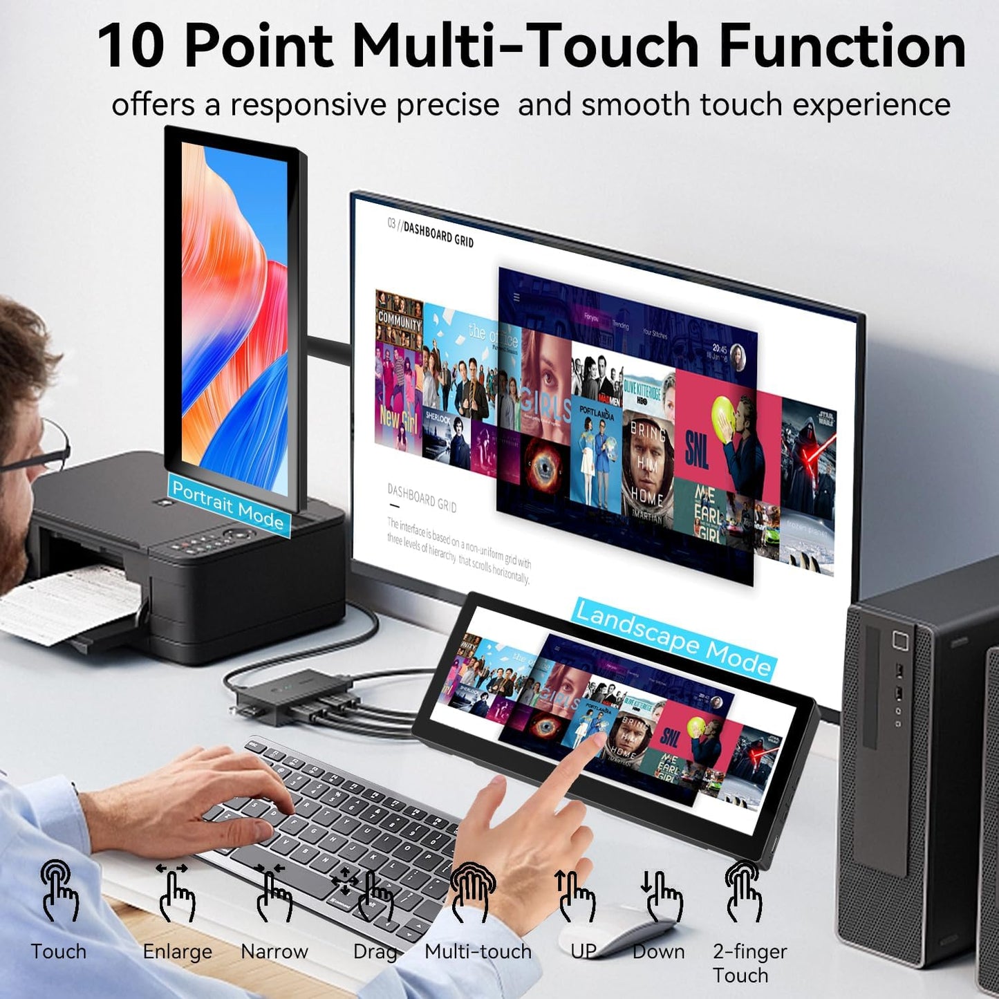 10.3 Inch Small Touchscreen Monitor, 400CD/m², VESA, IPS Stretched Mini Travel Touch Display, 1920 x 720 HDMI USBC, Portable Touchscreen for Laptop Computer Windows AIDA64 GPU CPU RAM Monitoring