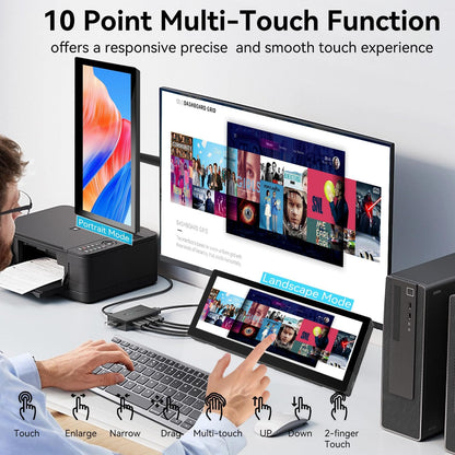 10.3 Inch Small Touchscreen Monitor, 400CD/m², VESA, IPS Stretched Mini Travel Touch Display, 1920 x 720 HDMI USBC, Portable Touchscreen for Laptop Computer Windows AIDA64 GPU CPU RAM Monitoring