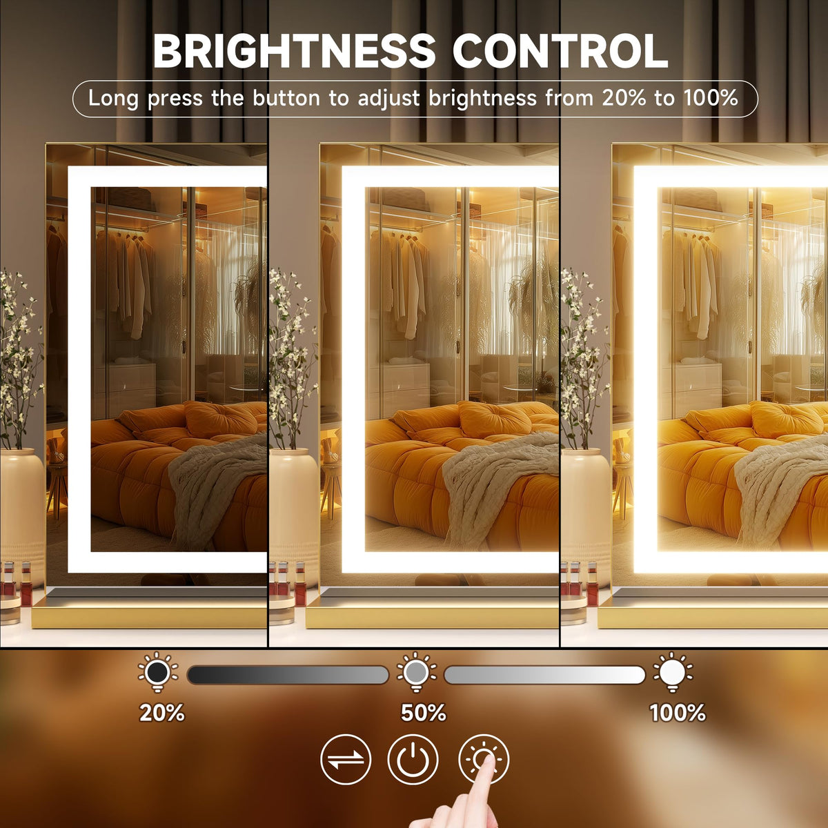 Oglinda cosmetica Hasipu 70x50 cm LED 3 moduri lumina touch