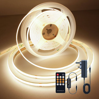 TTWAY COB LED Streifen Kaltweiß 6000K, 5M Dimmbares Flexibles 24V COB LED Streifen Licht set, 480 LEDs/M, GS Netzteil, mit RF Fernbedienung, CRI90+ helles Unterbaulicht für Fernseher, DIY Dekoration