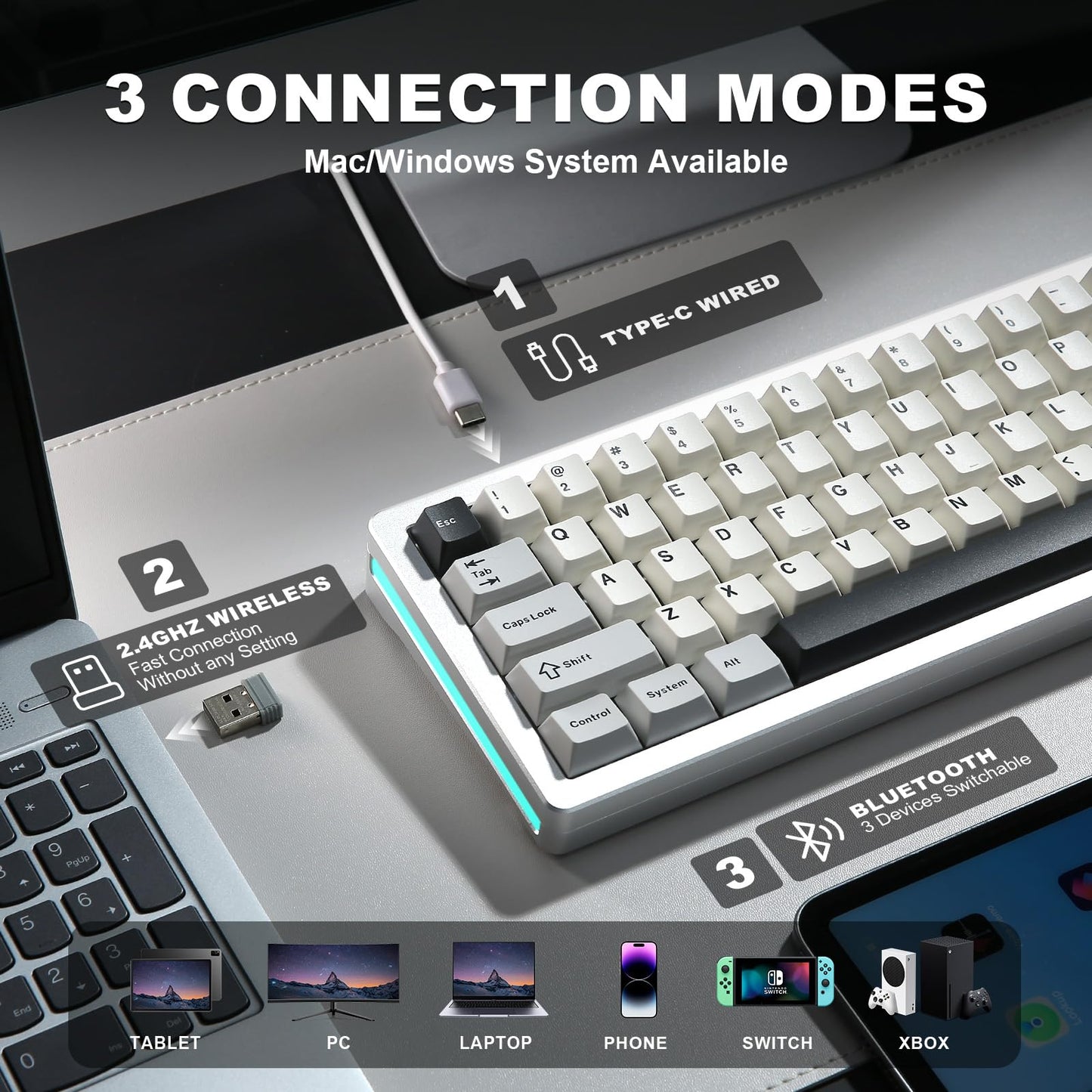 Tastatura YUNZII AL71 71 taste aluminiu CNC RGB wireless