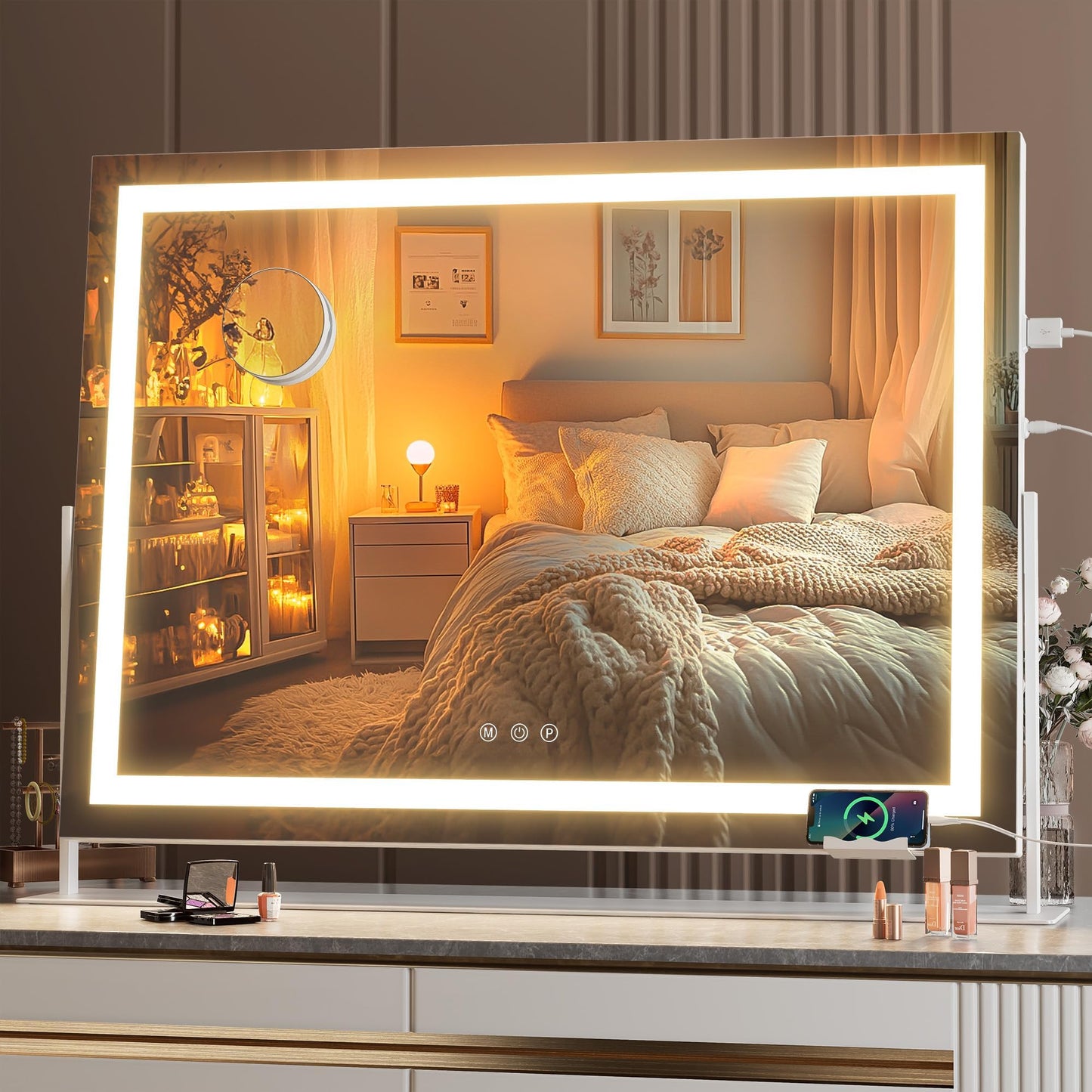 Oglinda cosmetica Hasipu 55x45 cm LED 10x, 3 temperaturi lumina