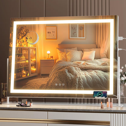 Oglinda cosmetica Hasipu 55x45 cm LED 10x, 3 temperaturi lumina