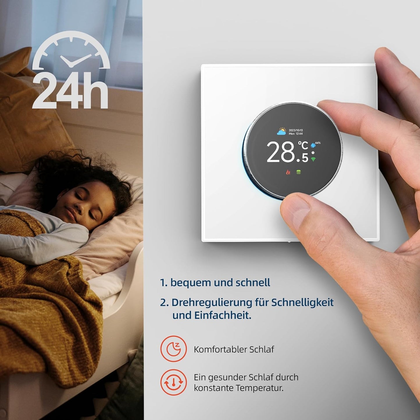 Funspread Smart Thermostat Heating Thermostat - Wall Thermostat WiFi Digital Thermostat with Alexa, Google Home, Tuya, Smart Life App Rotary Switch TFT LCD Monitor 3A White
