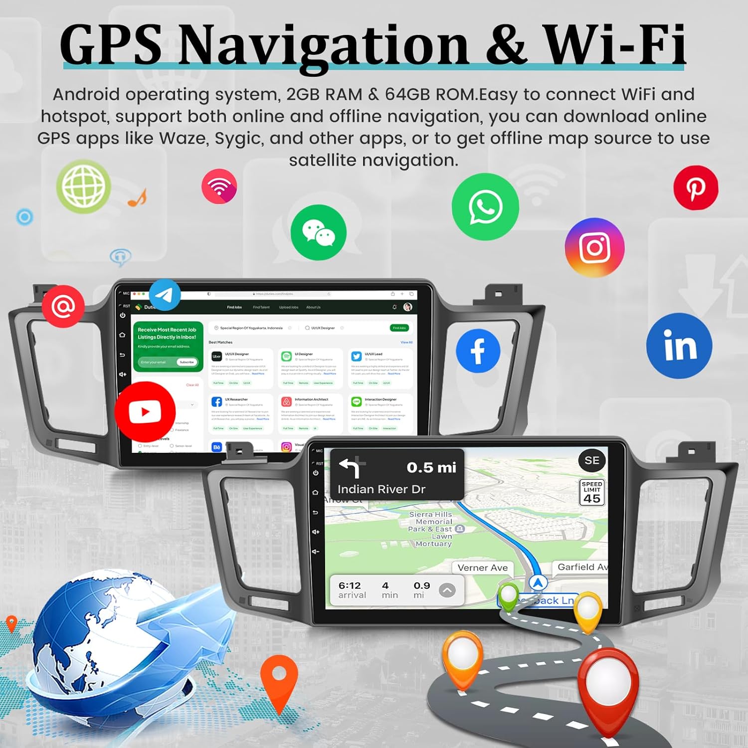 [2G+64G] Car Radio for Toyota RAV4 2013-2019 - 10.1 inch Touchscreen Android 13 Stereo - Wireless Carplay & Android Auto/Mirror Link/EQ/WiFi/GPS/SWC + AHD Backup Camera + Mic