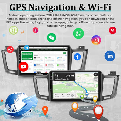 [2G+64G] Car Radio for Toyota RAV4 2013-2019 - 10.1 inch Touchscreen Android 13 Stereo - Wireless Carplay & Android Auto/Mirror Link/EQ/WiFi/GPS/SWC + AHD Backup Camera + Mic