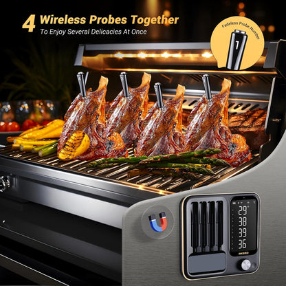Inkbird INT-14-BW Meat Thermometer Wireless, Smart Grill Thermometer WiFi 2.4G and Bluetooth 5.4 Signal 91 m, Oven Thermometer for Oven, Grill, Smoker, Rotisserie Airfryer Oven