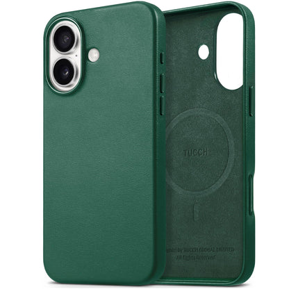 TUCCH Case for iPhone 16, [Magnetic Wireless Charging] Anti-Slip PU Leather Shockproof Phone Case, Slim Anti-Fingerprint Lightweight Protective Back Cover Compatible with iPhone 16 6.1" 2024, Black