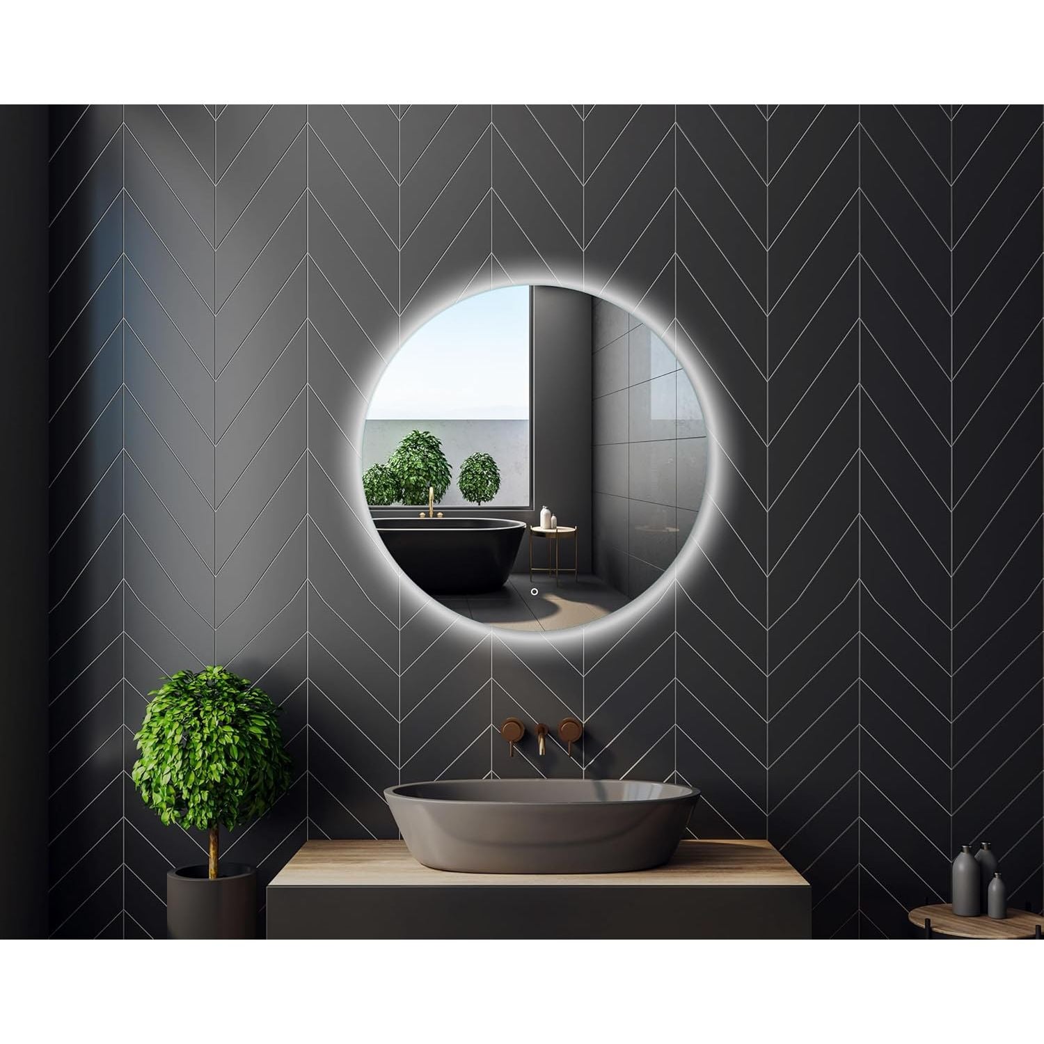 Home Glow Venti 50cm Round Bathroom Mirror with LED Lights, Round LED Bathroom Mirror with Touch Switch, Circular Mirror with natural white Backlit LED Light.