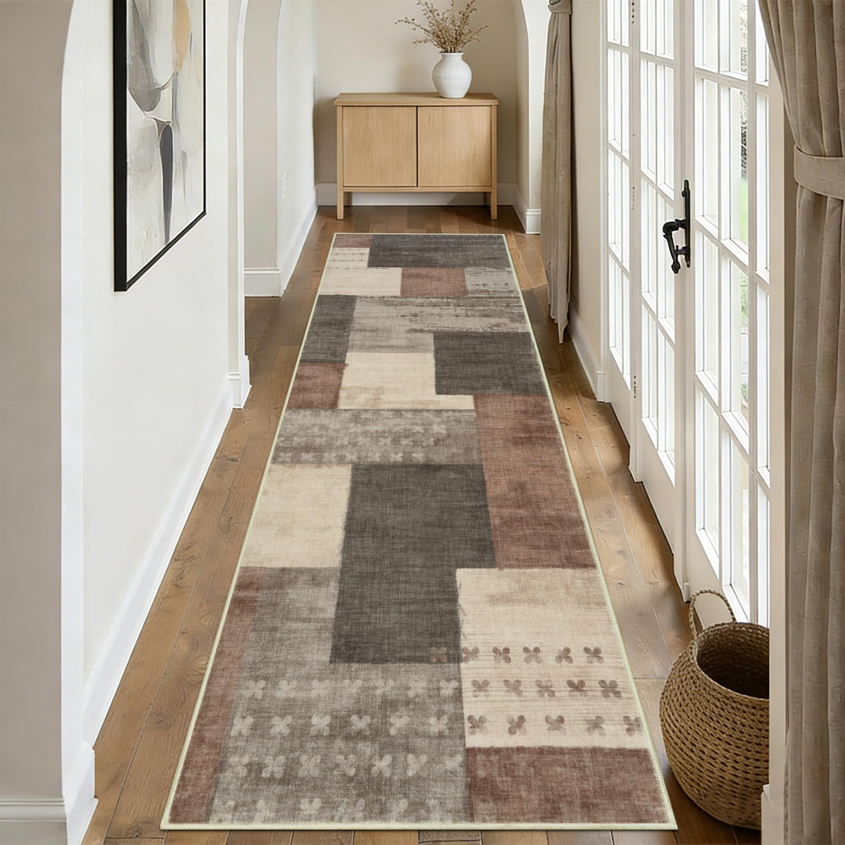 Covor runner Edlbaegy geometric bej 80x200 cm antiderapant