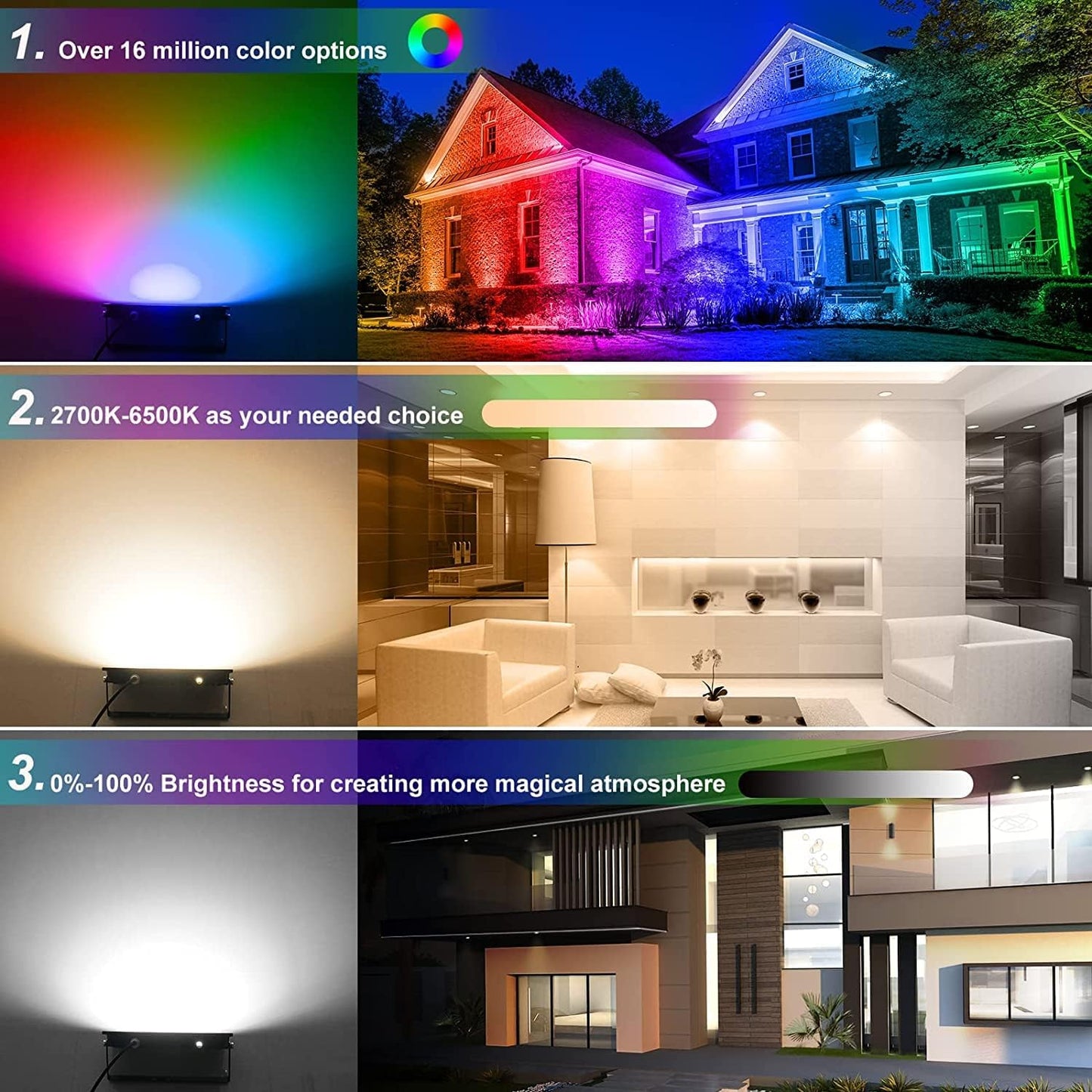 T-SUNUS RGB LED Outdoor Spotlight, 100 W RGB Spotlight, Outdoor WiFi with Bluetooth App Control, IP66 Waterproof, Smart LED Spotlight Floodlight for Party, Bar, Halloween, Christmas Decoration