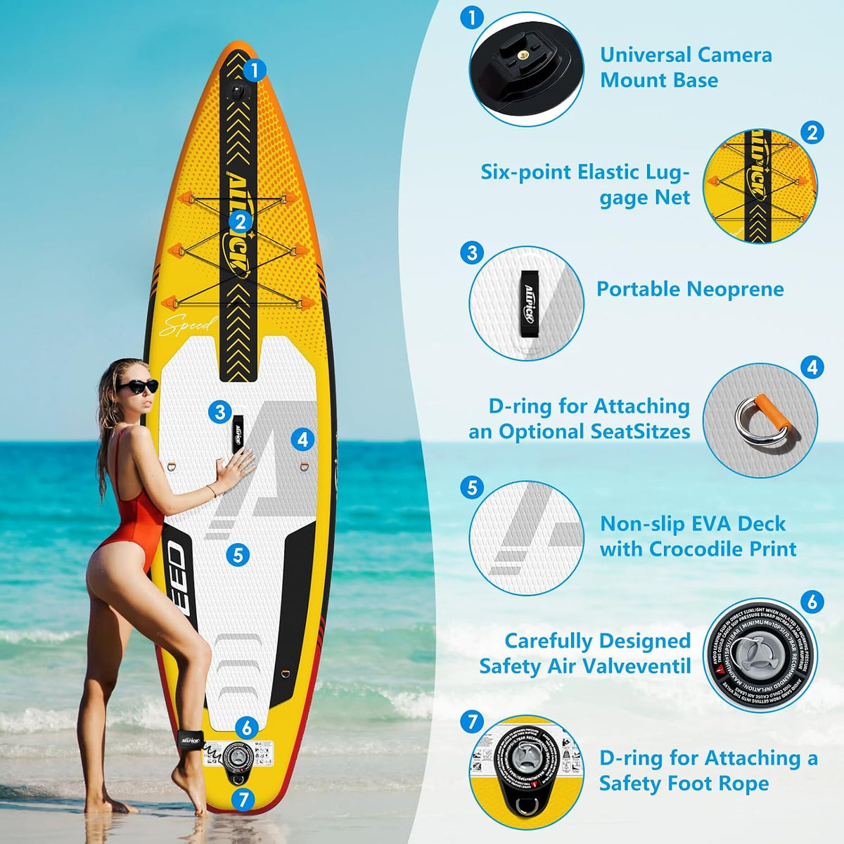 Placa SUP ALLPICK Premium SUP Board Set gonflabila 180 kg Galben