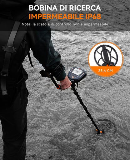 SUNPOW Metal Detector Professional Set, IP68 Waterproof Coil, Identifies 9 Types of Metals, High Accuracy, 10 Inch Detection Depth, 5 Modes, Strong Anti-Interference, Suitable for Adults and Children