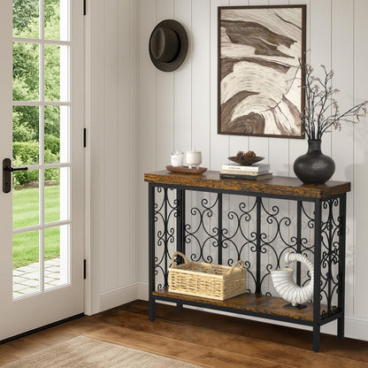 Comoda cu design industrial 108 cm, 2 niveluri, rustic brown