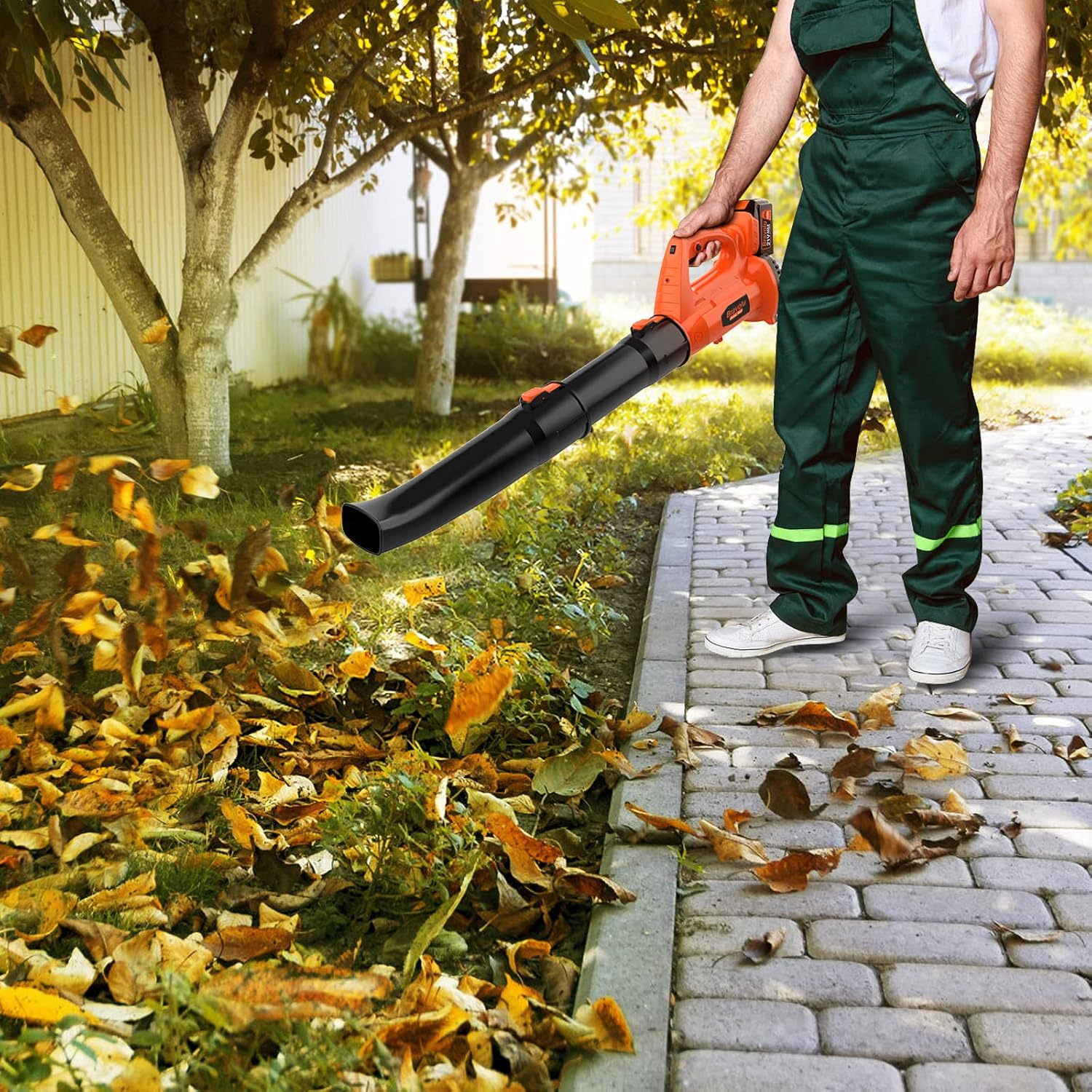 Battery Leaf Blower, Bravolu 21 V Blower Max. Fan Speed 210 km/h, with 4.0 Ah Battery and Charger, 6 Speed