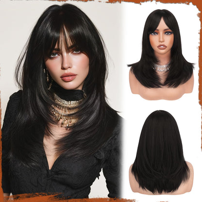 Peruca Sofeiyan Long Straight Wig 40 cm Negru Natural cu Breton