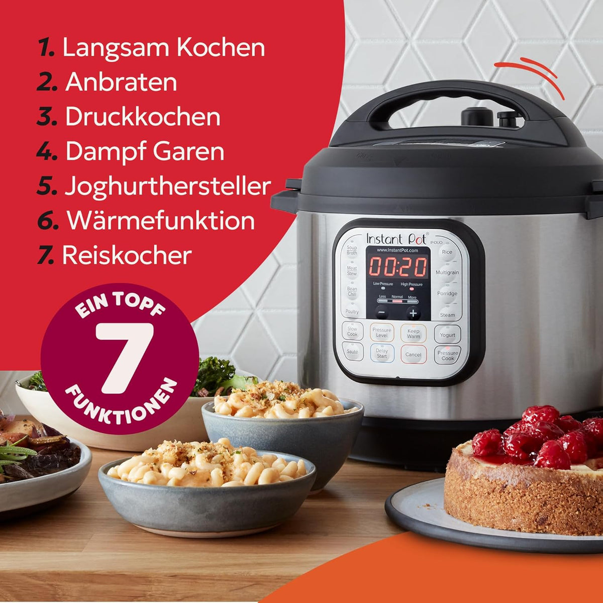 Oala electrica sub presiune programabila Instant Pot IP-DUO60 7-in-1, 5.7 L, 1000 W, 220 V