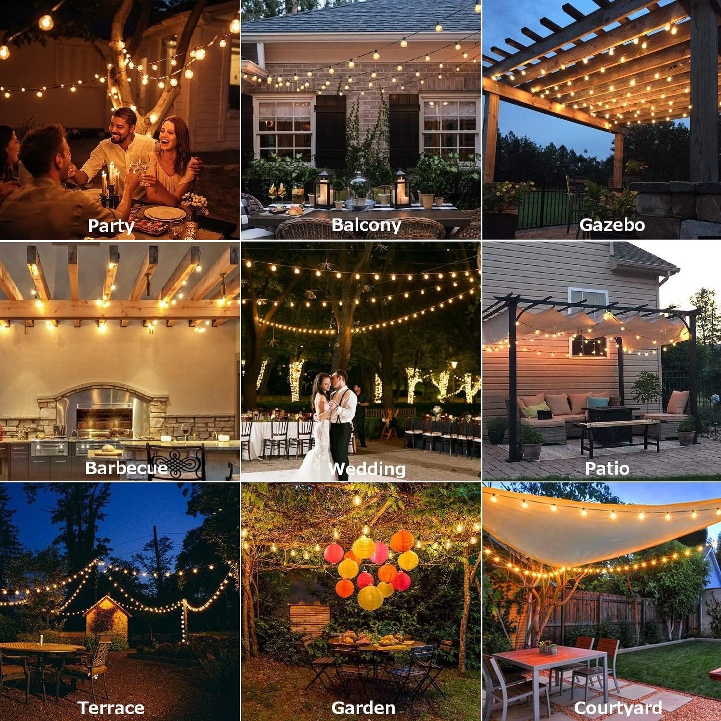 Outdoor Fairy Lights with Remote Control - 15 m LED Fairy Lights Dimmable G40 Bulbs, 4 Modes and Timmer Function, Waterproof for Outdoor Garden Balcony Patio Party Camping Wedding
