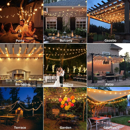 Outdoor Fairy Lights with Remote Control - 15 m LED Fairy Lights Dimmable G40 Bulbs, 4 Modes and Timmer Function, Waterproof for Outdoor Garden Balcony Patio Party Camping Wedding