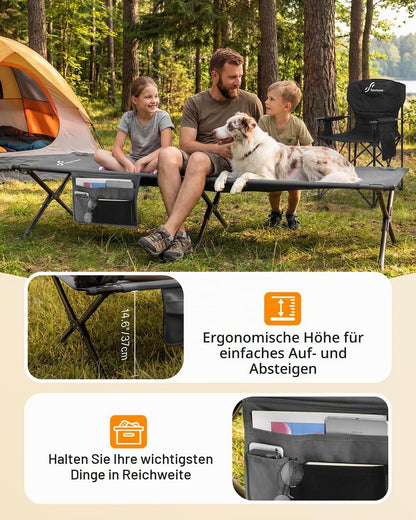 Pat pliabil de camping Sportneer cu saltea, 199 x 73 cm, gri