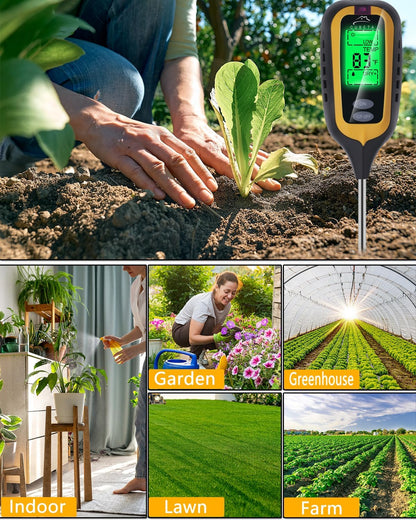 CUBETA Moisture Meter Plants Moisture Meter 4 in 1 Humidity/Temperature/pH/Light for Gardening, Lawn, Indoor Plants (Yellow)