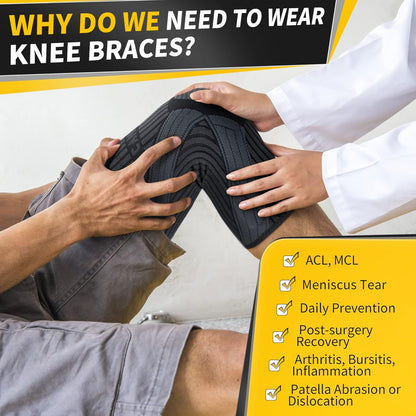 CAMBIVO 2 Pack Knee Brace with Side Stabilizers & Patella Gel Pad for Women and Men, Knee Support for Weightlifting, Climbing, Knee Compression Sleeves for Pain Relief, Arthritis