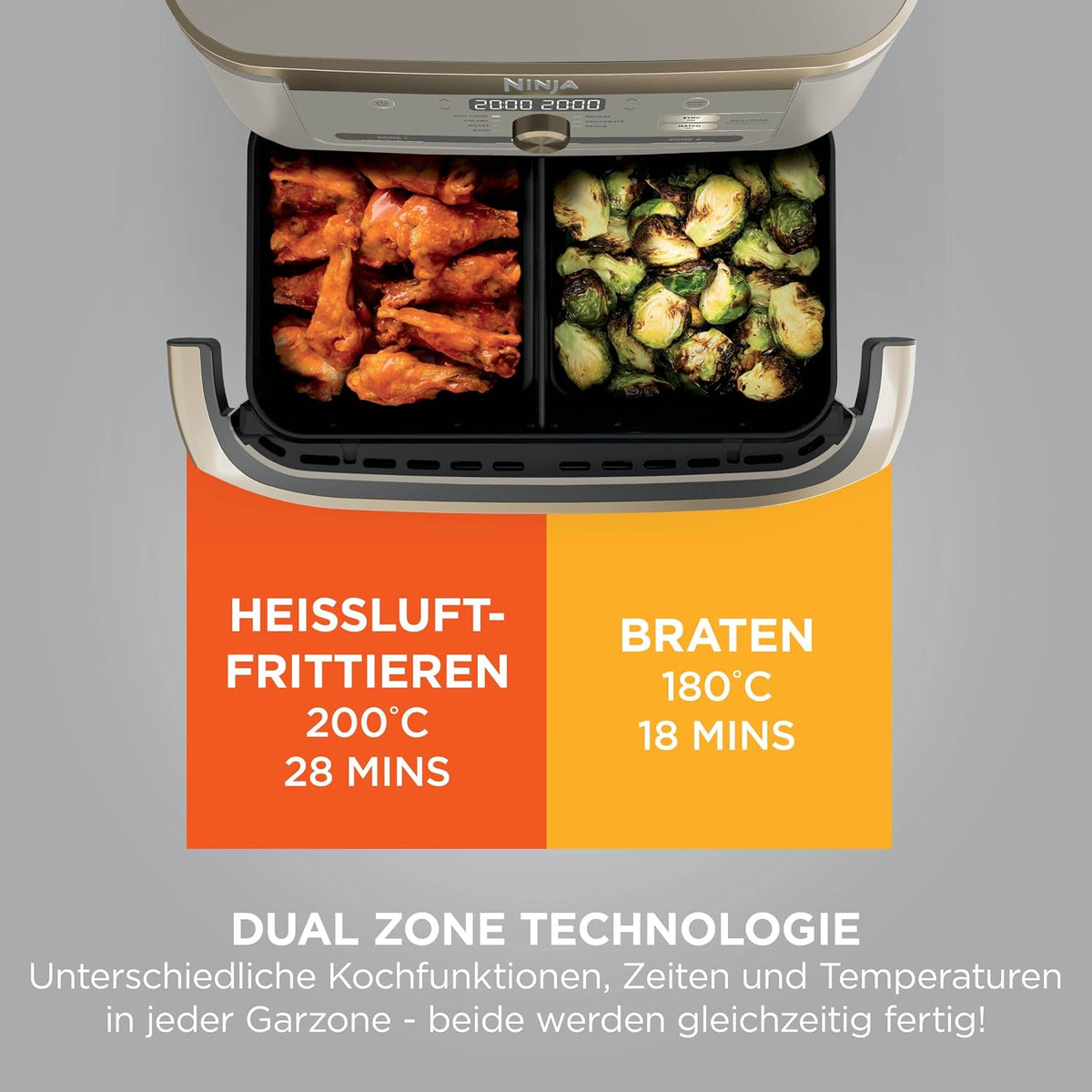Friteuza cu aer cald Ninja Foodi FlexDrawer Dual Zone, 10.4 L, Stone-gold
