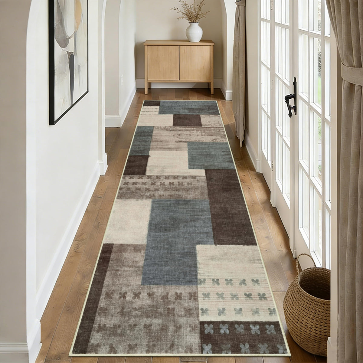 Covor runner Edlbaegy geometric bej 80x200 cm antiderapant