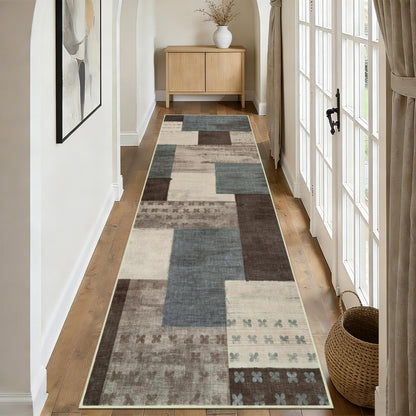 Covor runner Edlbaegy geometric bej 80x200 cm antiderapant