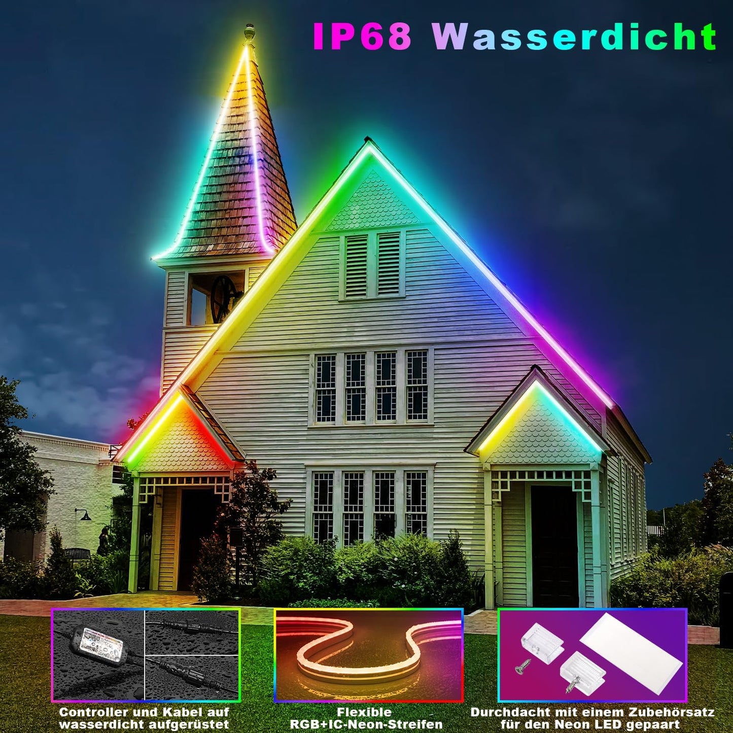 Lichaser 10 m RGB+IC Neon LED Strip Outdoor WiFi, IP68 Waterproof DIY Flexible Neon LED Strip with Alexa, 24 V LED Strip Outdoor Silicone Sync with Music for Patio, Party, Garden