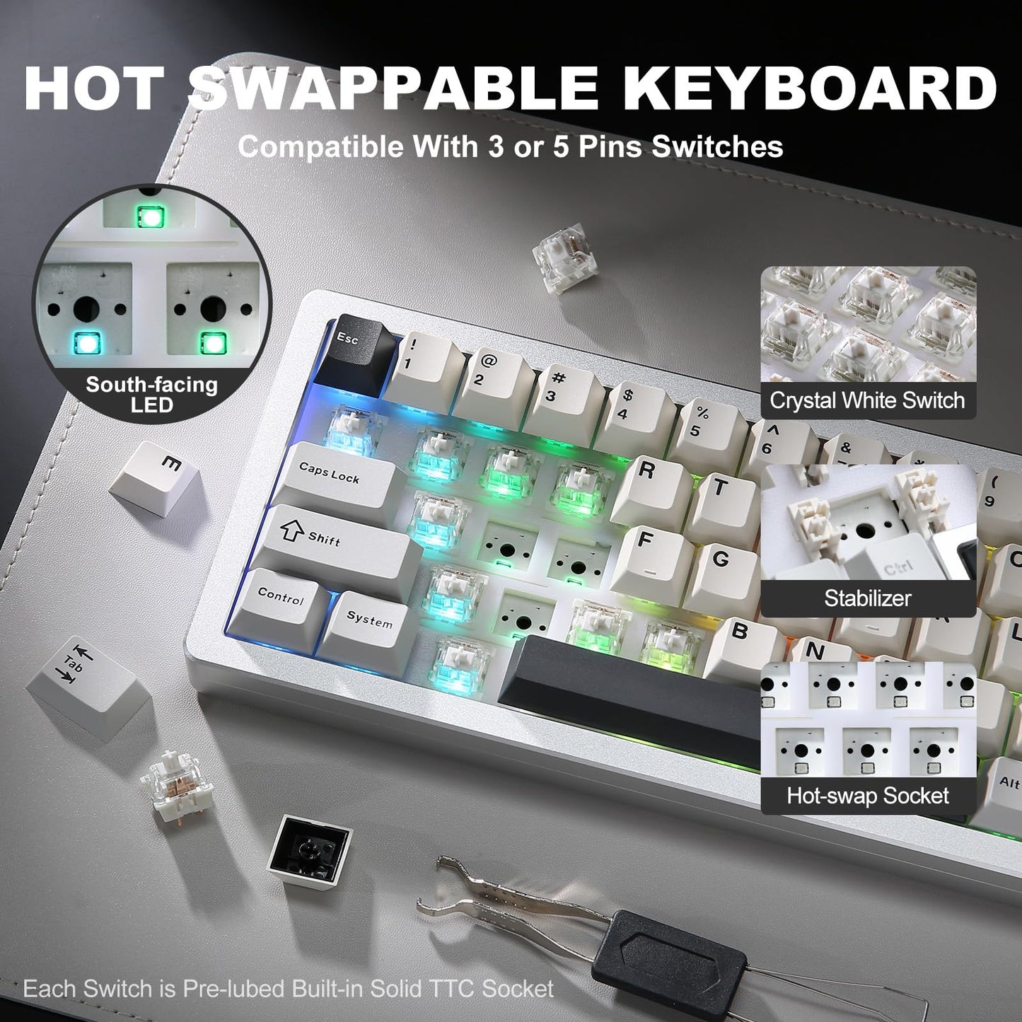 Tastatura YUNZII AL71 71 taste aluminiu CNC RGB wireless
