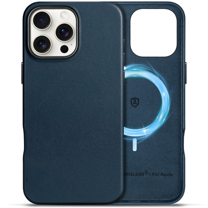 SHIELDON Case for iPhone 16 Pro 6.3" 2024, Genuine Leather, Magnetic Wireless Charging, Slim Fit, Non-Slip, Metal Button, Shockproof Protective Case Compatible with iPhone 16 Pro - Nappa Saddle Brown