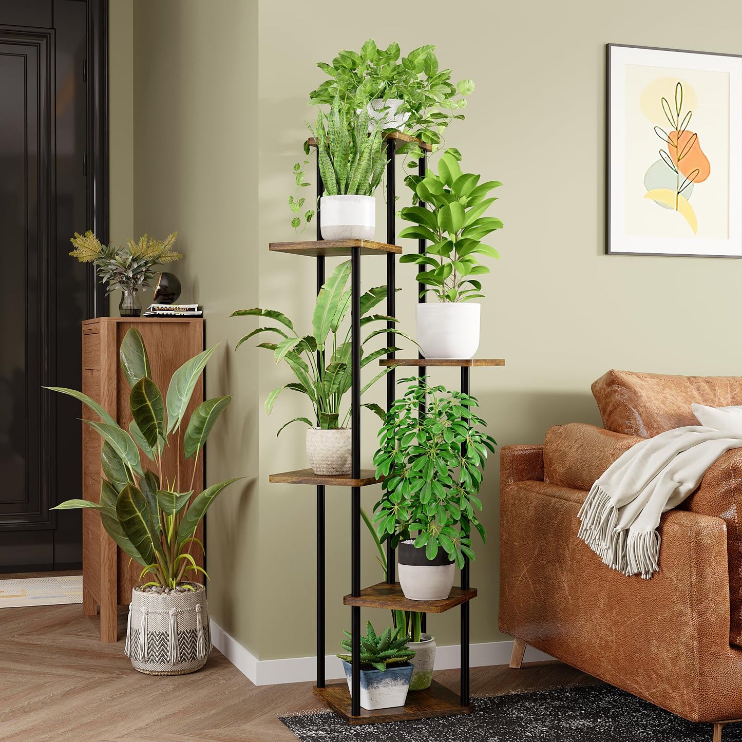 Suport plante Bamworld 6 niveluri metal si lemn 130 cm maro