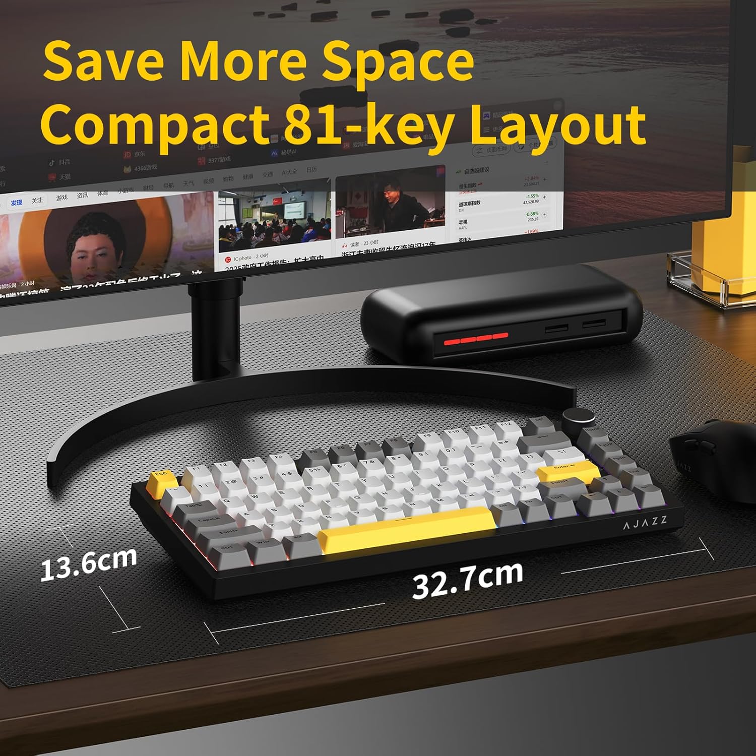 AK820 75% Wired RGB Gasket Mechanical Keyboard with Volume Knob, South Facing LED, Poron Foam, PBT Keycaps, Custom Programmable Hot-Swap Keyboard