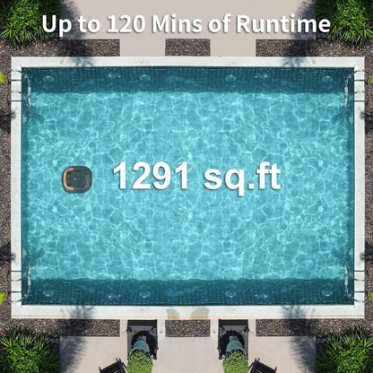 CoasTeering Pool Robot, Wireless Pool Vacuum Cleaner Battery, 120 Minutes Cleaning Time, 2 Brushless Motors, Self-Parking, One-Touch Start, Pool Cleaner for Above Ground Pools up to 120 m²