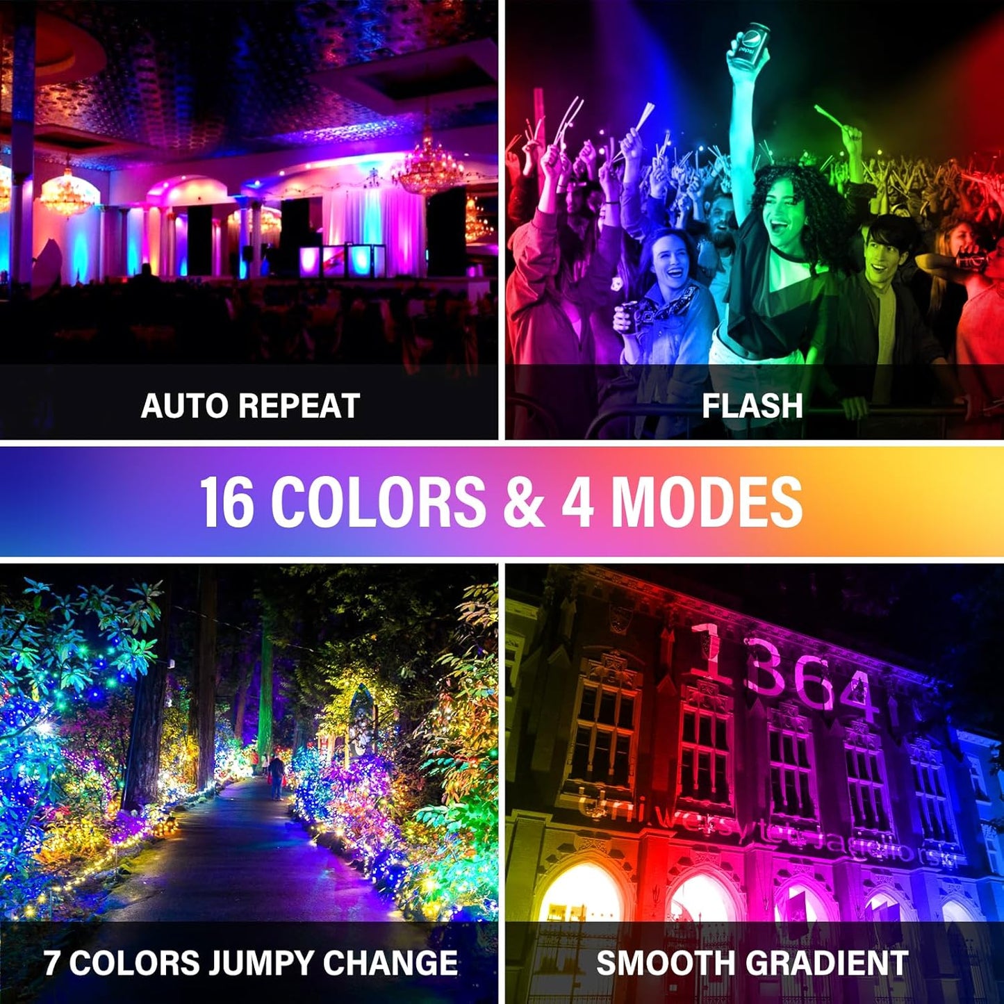 RIGIDON 2 Pack RGB Spotlight 100 W 10000 LM RGB LED Spotlight with Remote Control 16 Colours 4 Modes IP66 Waterproof RGBW Colour Changing Floodlight Outdoor for Party Garden Tree Landscape Disco
