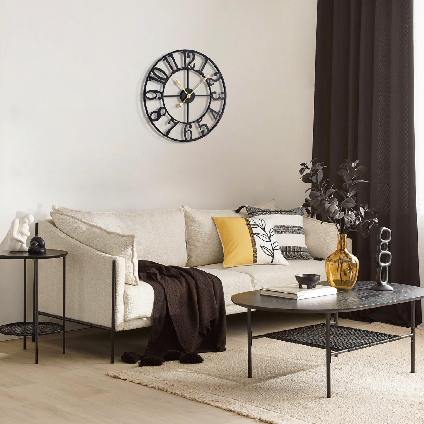 Ceas de perete HAITANG 47 cm metal negru silentios cu cifre arabe
