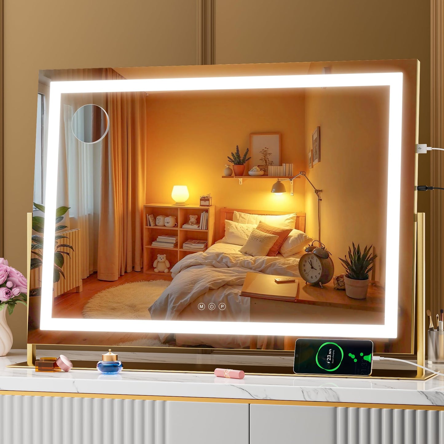 Oglinda cosmetica Hasipu 55x45 cm LED 10x, 3 temperaturi lumina