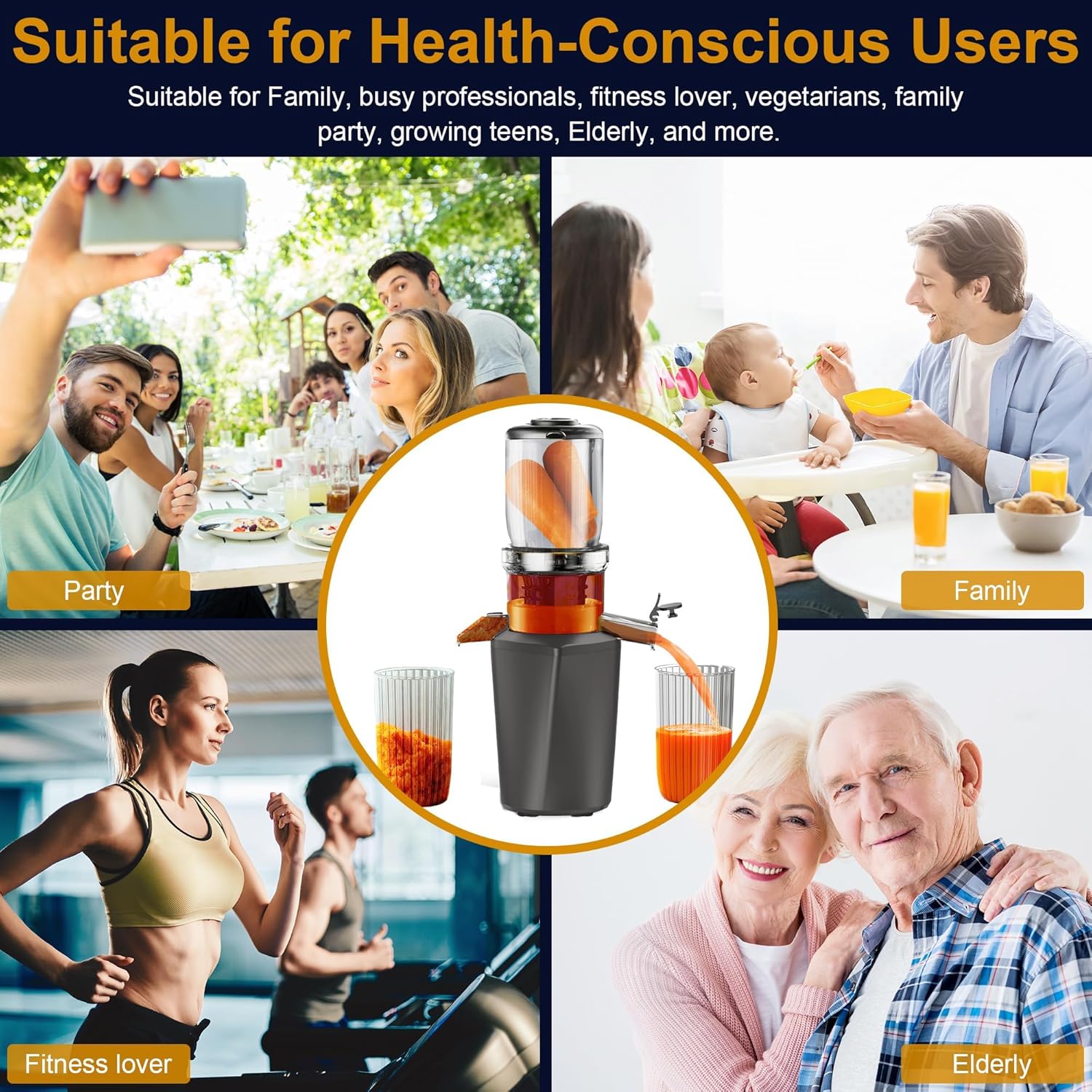 Fyenkfar Juicer Vegetable and Fruit Test Winner - Slow Juicer for More Vitamin and Enzymes, Fruit and Vegetables in Their Purest Form - for Healthy Eating and Family Celebrations (Black)